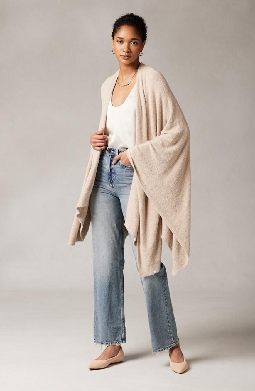 Kashwere Kash-ease Womens Travel Poncho oatmeal OSFM Lightweight cozy NWT